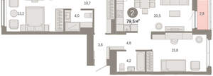 2-к квартира, вторичка, 79м2, 2/16 этаж