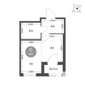 Студия квартира, вторичка, 27м2, 2/11 этаж