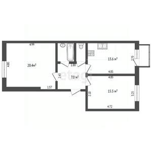 2-к квартира, вторичка, 63м2, 3/4 этаж