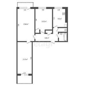 3-к квартира, вторичка, 60м2, 9/9 этаж