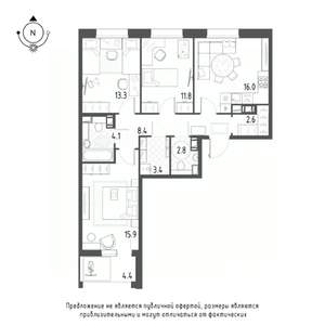 3-к квартира, вторичка, 80м2, 5/9 этаж