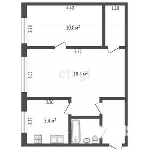 2-к квартира, вторичка, 42м2, 1/2 этаж