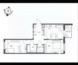 2-к квартира, вторичка, 65м2, 2/10 этаж