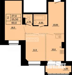 2-к квартира, сданный дом, 60м2, 3/9 этаж