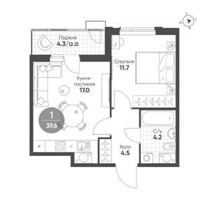 1-к квартира, строящийся дом, 40м2, 5/15 этаж