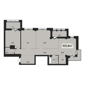 3-к квартира, строящийся дом, 99м2, 2/18 этаж