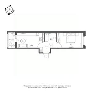 1-к квартира, строящийся дом, 46м2, 7/12 этаж