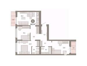 3-к квартира, вторичка, 83м2, 4/16 этаж