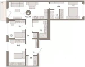 3-к квартира, вторичка, 92м2, 5/16 этаж