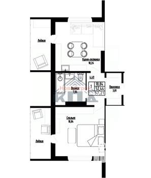 1-к квартира, строящийся дом, 57м2, 12/16 этаж