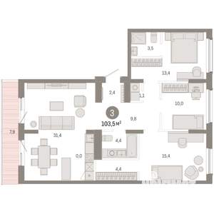 3-к квартира, вторичка, 103м2, 8/9 этаж