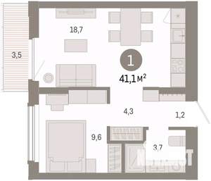1-к квартира, вторичка, 41м2, 6/16 этаж