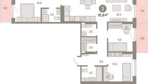3-к квартира, вторичка, 92м2, 3/9 этаж