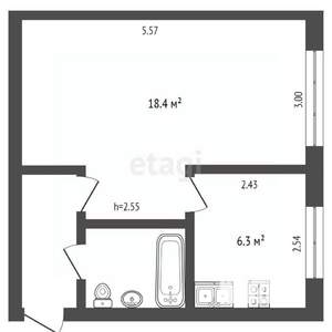 1-к квартира, вторичка, 30м2, 5/5 этаж