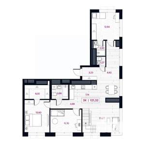 3-к квартира, строящийся дом, 121м2, 15/15 этаж