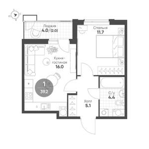 1-к квартира, строящийся дом, 39м2, 8/15 этаж