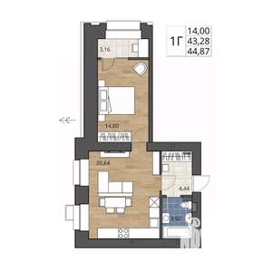 2-к квартира, строящийся дом, 45м2, 15/15 этаж