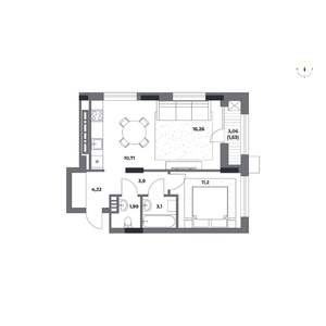 2-к квартира, строящийся дом, 53м2, 3/12 этаж