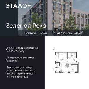 1-к квартира, вторичка, 40м2, 6/9 этаж