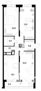 3-к квартира, вторичка, 85м2, 4/21 этаж