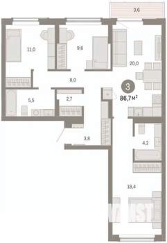 3-к квартира, вторичка, 87м2, 6/16 этаж