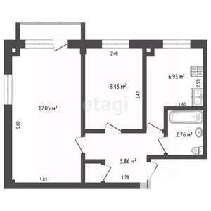 2-к квартира, вторичка, 41м2, 5/5 этаж